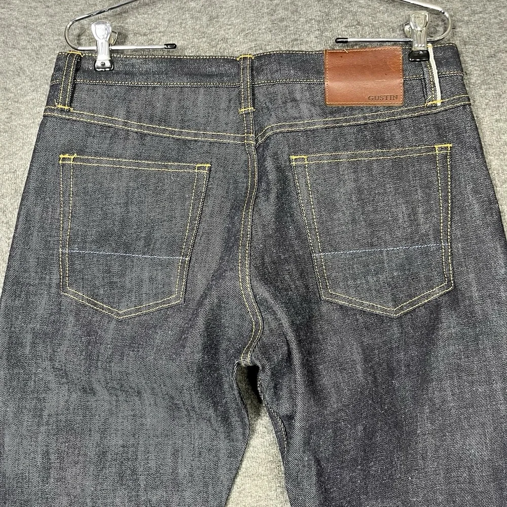 Gustin Jeans Mens 33x36 Blue Slim Fit Button Fly Indigo Raw Selvedge Denim